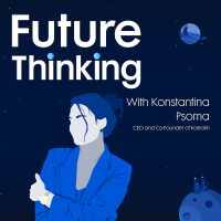 An illustration of Konstantina Psoma of Kaedim for the Future Thinking podcast