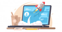 rocket taking off from a laptop illustration